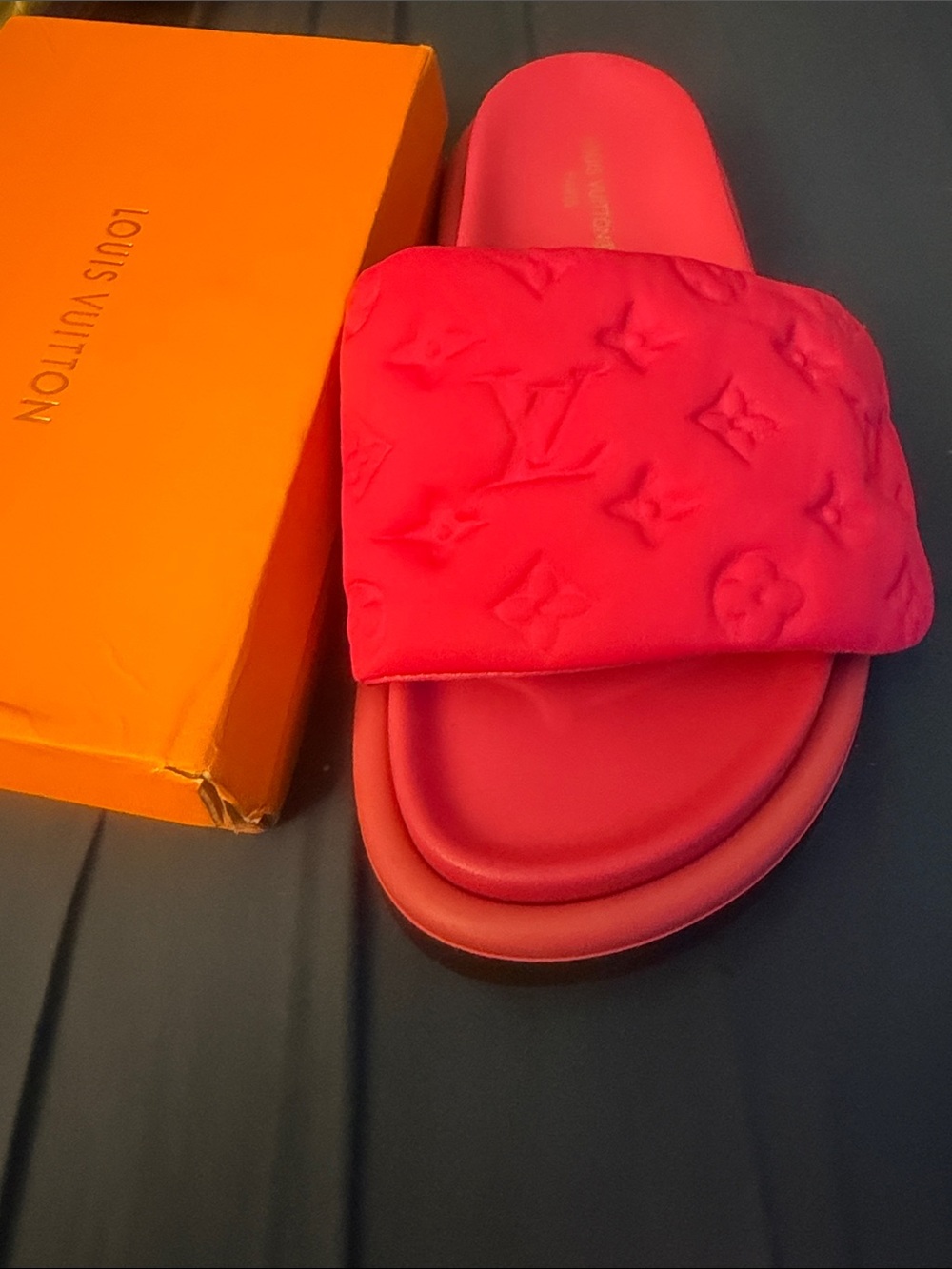 Lv Pink Monogram Puffer Slide